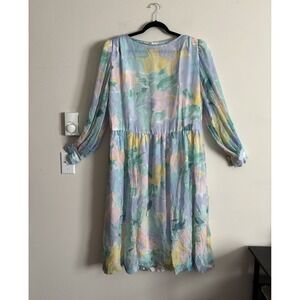 Umi Collections Anne Crimmins Plus Size 16 SILK Dress‎ 80s Pastel Vintage Party